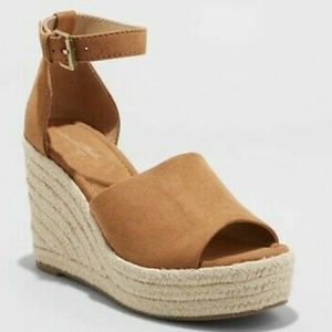 Microsuede Ankle Strap Espadrille Wedges